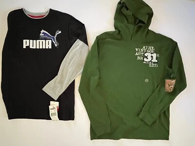 Lote 2 Camisas Nuevas Con Etiquetas Jóvenes Niño Manga Larga Rojo Camel Capucha Puma Talla L Negro Verde Foto 1 de 4