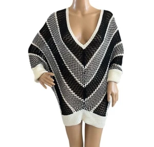 Sioni Womens Open Knit Sweater Stripes Black/Gray Dolman Sleeves Sz XL - Picture 1 of 4