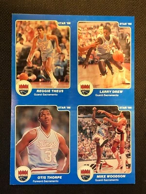 1986 Sacramento Kings STAR CO. Basketball Uncut Panel 4 Card Sheet Otis Thorpe - Image 1 of 2