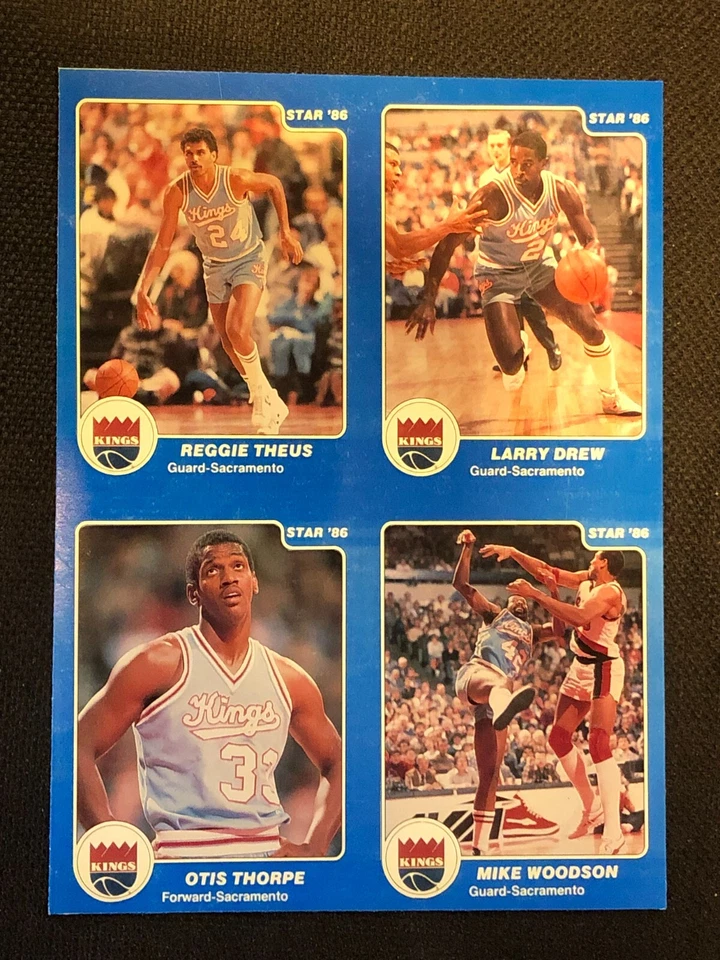 Sacramento Kings Star Co. 1986 baloncesto panel sin cortar hoja de 4 cartas Otis Thorpe Foto 1 de 2