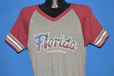Camiseta de colección años 80 FLORIDA THE PALM BEACHS CUELLO EN V RAYÓN TRI MEZCLA ESTILO JERSEY XL Foto 1 de 4