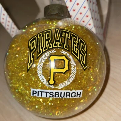 Vintage Pittsburgh Pirates Glass Christmas Ornament Topperscot Gold Tinsel Fill - Image 1 of 4