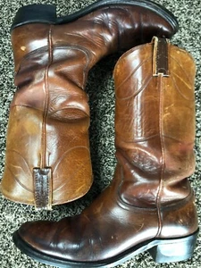 Vintage Nocona Mens 8.5 Brown Leather Western Cowboy Boots - Picture 1 of 11