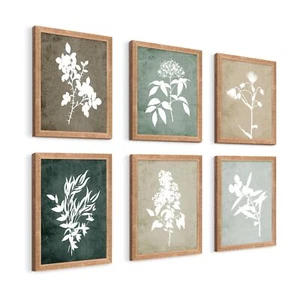 Botanical Wall Art Set of 6 Black Frame Vintage Minimalist Floral 12x10 - Picture 1 of 6