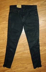Polo Ralph Lauren The Tompkins Skinny Jeans Black Coated Finish Lace-Up Sz 26 - Picture 1 of 8