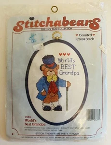 Dimensions Stitchabears Teddy Bear Counted Cross Stitch Kit Best Grandpa 7683 - Picture 1 of 6