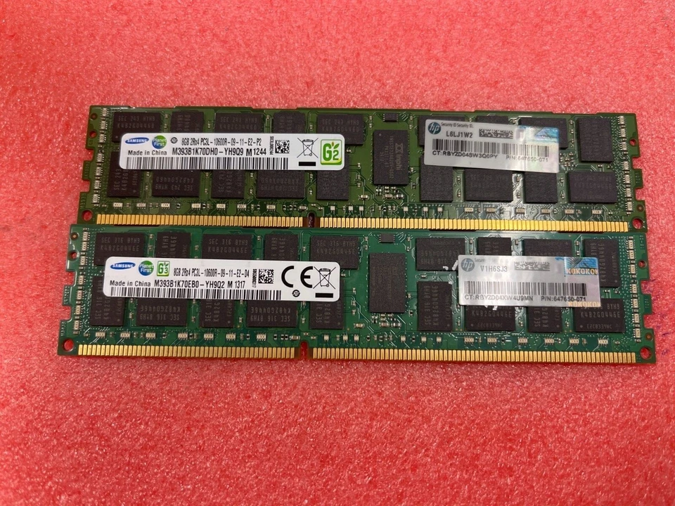 HP Samsung 2 x 8GB SERVER RDIMM PC3-10600R DDR3-1333 ECC M393B1K70EB0 647650-071 - Image 1 of 1
