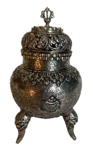 Antique Hand Crafted Tibetan Silver Incense Burner and Scent Defuser - Picture 1 of 17