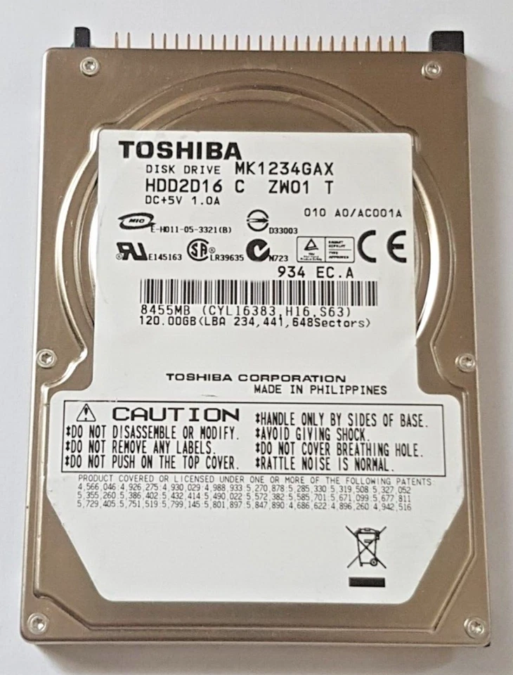 120 GB Ide Toshiba MK1234GAX P-Ata 5400rpm 8MB HDD 2.5 " Internal Hard Drive - Image 1 of 1
