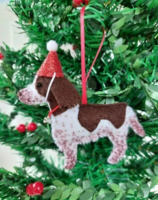 KHANA EVANS Springer Spaniel Dog Felt Christmas Tree Decorations with Detachable Party Hat