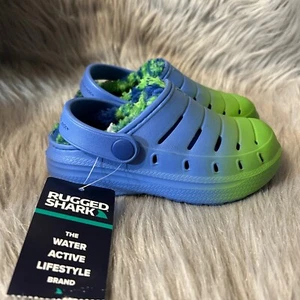 Zoccoli foderati squalo robusti bambino ragazzo taglia 8 blu verde scarpe sandali - Foto 1 di 8