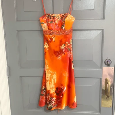 Faviana Couture Vintage Orange Floral Knee Length Strapless Dress Sz 6 Foto 1 de 4