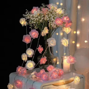 20 LED Rose Flower String Light Fairy Wedding Party Waterproof Lamp Home Decor - Picture 1 of 14