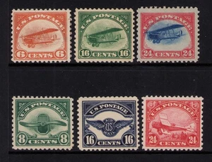 1918-1923 US SC C1-C6 1st Airmail Set of 6, Complete Curtiss Jenny Biplane MLH - Picture 1 of 3