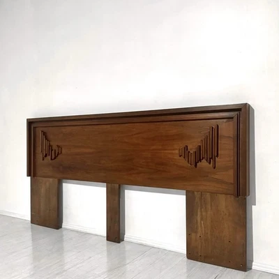 MCM Brutalist Walnut King Size Headboard Mid Century Modern Wood Bed - Image 1 of 4