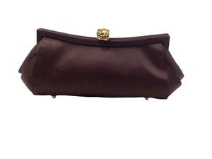 Elegante braune Satin Clutch Handtasche Gold Krone Verschluss von La Regale Kette fehlt - Bild 1 von 8