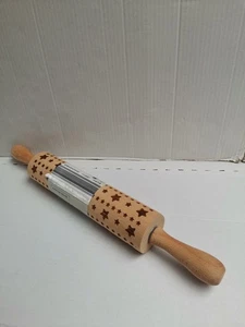 Embossed Rolling Pin Stars Beech Wood Icing Pastry Cookie Dough 17" Christmas - Picture 1 of 9