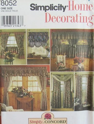 Simplicity Home Decor 8052 COUNTRY CURTAINS Draperies Valances Balloon Pattern - Image 1 of 2