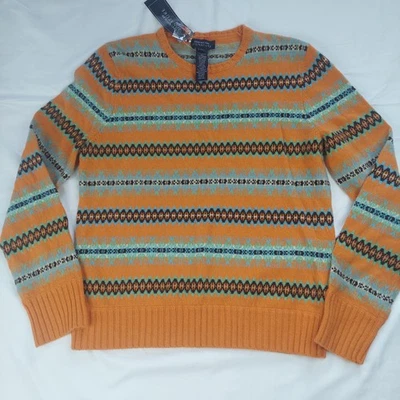 Jones New York Signature Orange Striped Wool Cashmere Angora Sweater L - Image 1 of 4