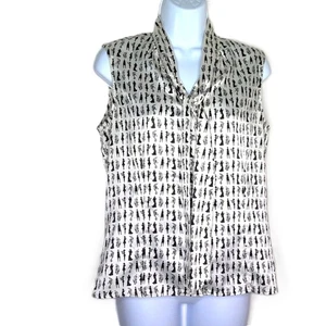 Tahari Arthur S Levine Top Sleeveless Black & White Retro Silhouette Print EUC S - Picture 1 of 6