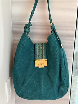 JIMMY CHOO Bolso de Hombro Turquesa Pitón Serpiente Bolso de Cuero Vintage LN Foto 1 de 4