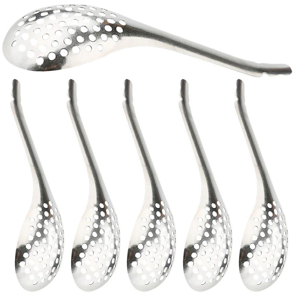 6 Pcs Cucchiai Forati Mestolo Di Servizio D'argento Cucchiaio - Immagine 1 di 4