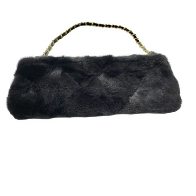 Bloomingdale’s Black Mink Baguette Evening Handbag Chain Strap Zip Closure NWOT - Image 1 of 4