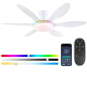 Ceiling Fans with Lights, 51 inch Modern White Low Profile Ceiling Fan with L... - Picture 1 of 9
