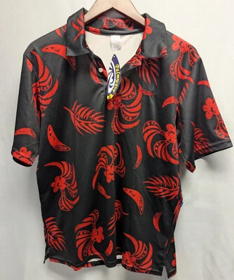 PALMWAVE Hawaii MEN'S Polyester ALOHA POLO SHIRTS NWT Small Hawaiian Hibiscus - Image 1 of 4