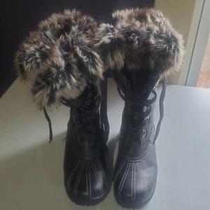 Stivali da neve London Fog MELTON 2 donna taglia 1 neri in pelle stringati metà polpaccio LS017B - Foto 1 di 6