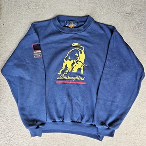 Retro Vintage 80s Lamborghini Crewneck Kids Childrens Sweatshirt Navy Size Large - Picture 1 of 6