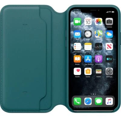Funda tipo folio de cuero genuino Apple para iPhone 11 Pro - Pavo real (verde) - Nueva Foto 1 de 4