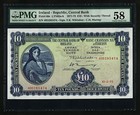 IRELAND REPUBLIC 10 POUNDS 10-2 1975  PMG 58 CHOICE ABOUT UNC P-66c LADY LAVERY