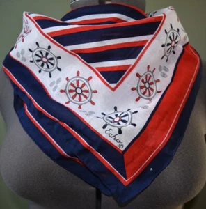 VTG Echo Nautical Square Cotton Bandana Scarf Stripes Patriotic Boat Wheel 26" - Picture 1 of 18
