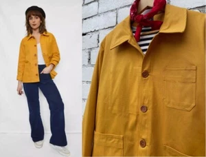 French Workwear Jacket Canvas Cumin Yellow - Chore Jacket - Made In England - Picture 1 of 15