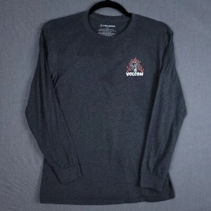 Volcom Shirt Mens Large Gray Long Sleeve Skeleton Palm Tree Flame Graphic - Picture 1 of 9