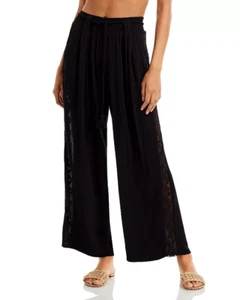 La Blanca Women's Coastal Crochet Wide Leg Cover Up Pants Black Size Medium New - Picture 1 of 4