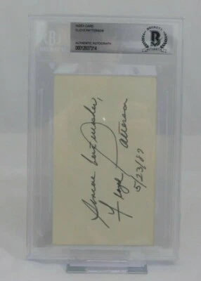 Floyd Patterson Signed 3x5 Index Card Beckett Encapsulated Boxing USA - Image 1 of 2