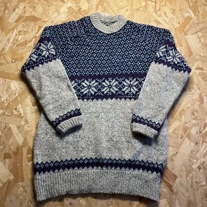 Vintage Navy Grey Wool Blend Christmas Fair Isle Jumper M - Picture 1 of 4