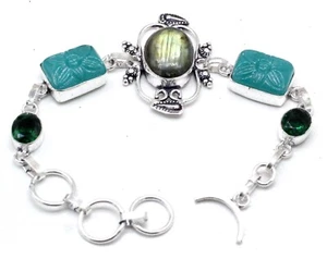 Natural Labradorite Gemstone 925 Sterling Silver Handmade Jewelry Bracelet S-8 - Picture 1 of 11