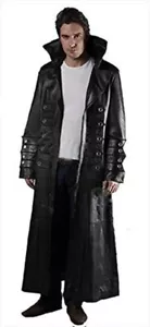 Mens Trench Style Matrix Coat Genuine Leather Goth Gothic Steampunk Winter Coat - Picture 1 of 4