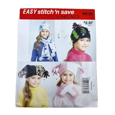 McCall's 9130 Girls Fleece Hat Scarf Mittens One Size Easy Pattern UC FF - Image 1 of 4