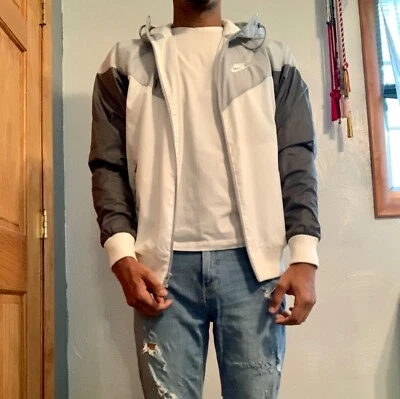 Nike Vintage Super Rare Windrunner Héritage Veste Gris Noir Blanc Nylon - Photo 1/4