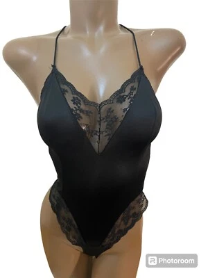 De Colección Sexy Negro Peluche Body Lencería Encaje Corpiño y Volantes Pierna Alta Espalda Sin Espalda Xs Foto 1 de 4