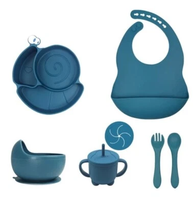 Baby Geschirrset Silikon Teller & Schüssel, Lätzchen, Löffel, Becher 8tlg.  - Bild 1 von 4