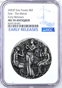 2025 P FATES - The Moirai HIGH RELIEF ANTIQUED 2Oz Silver $2 COIN NGC PF70 ER - Picture 1 of 5