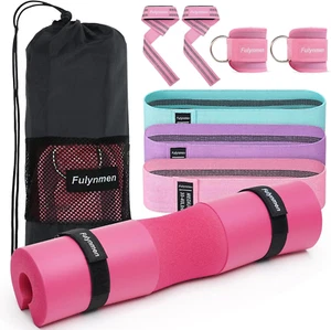 Barbell Pad Set with Hip Thrust Squat Pad Lifting Wrist Straps Ankle Straps for - Picture 1 of 12