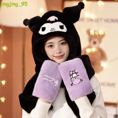 Kuromi My Melody Cinnamoroll Pochacco Sombreros Bufanda Guante Lindo Regalo Anime Traje Cálido Foto 1 de 4
