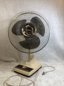 Vintage GALAXY 12-1 K 1-C Cream w/Dark Brown Blades 3-Speed Oscillating Fan READ - Picture 1 of 13