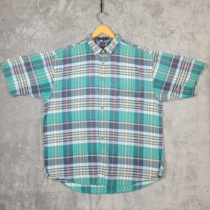 Camisa Eddie Bauer Para Hombres 2XL Verde Azul Cuadros Superior Madras Manga Corta Algodón - Imagen 1 de 7